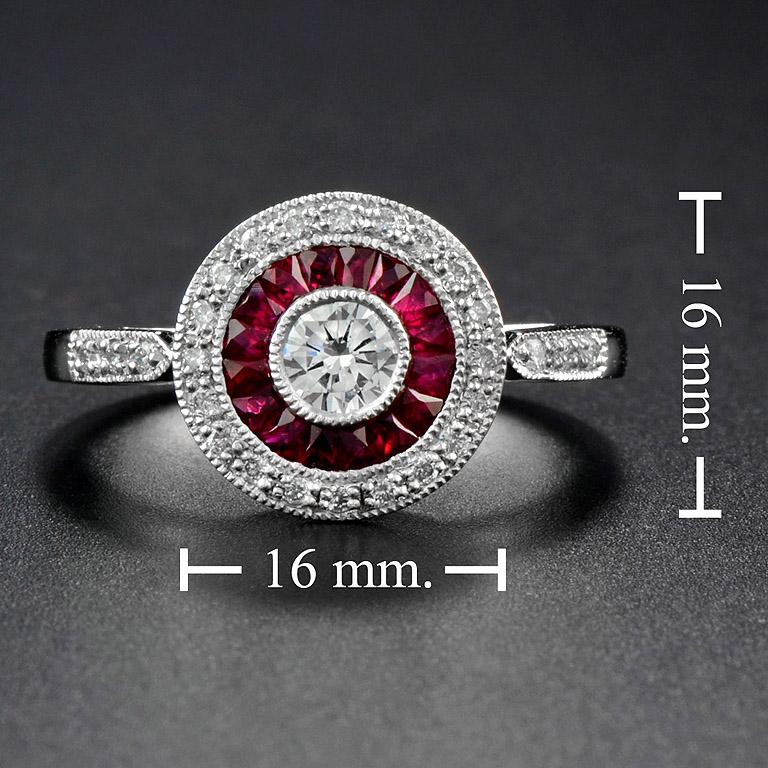 Art Deco Style Round Diamond with Ruby Engagement Ring in Platinum950 For Sale 3