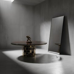 Art-Deco Style Round Dining Table In Ebony And Brass By Jose De Castro