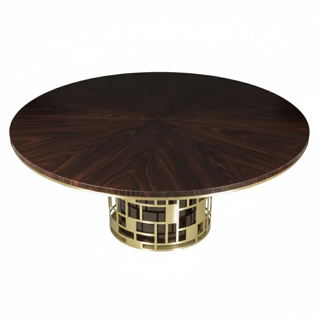 Art-Deco Style Round Dining Table In Ebony And Brass By Jose De Castro In New Condition For Sale In NEW YORK, NY