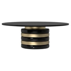 Art-Deco Style Round Dining Table In Walnut & Brushed Gold Base