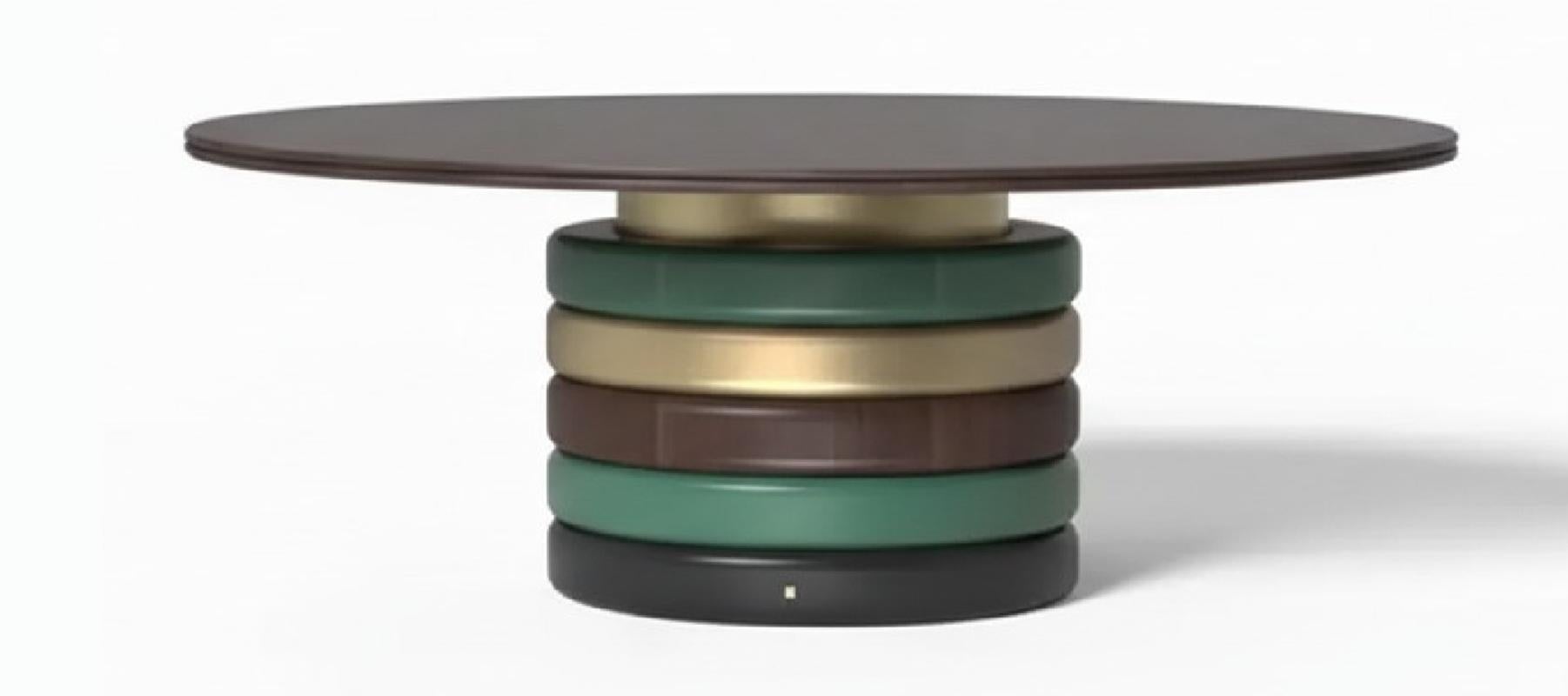 Art Deco Art-Deco Style Round Dining Table In Walnut & Brushed Gold Base For Sale