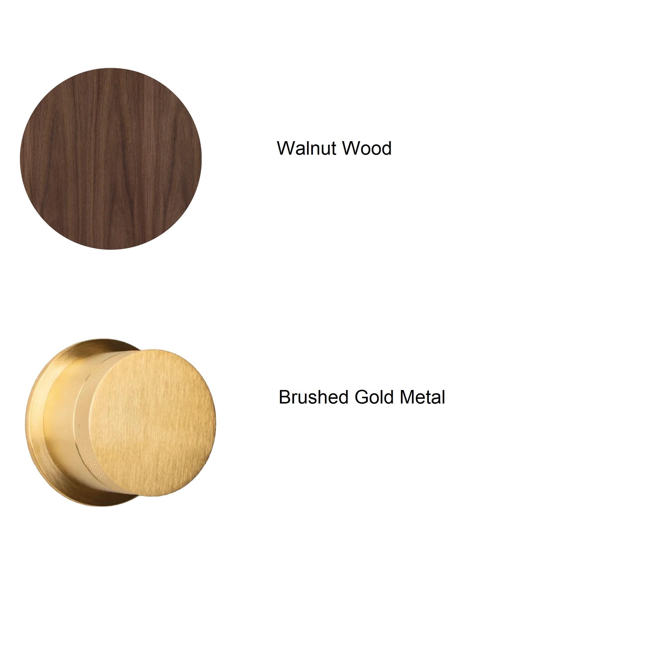 Contemporary Art-Deco Style Round Dining Table In Walnut & Brushed Gold Base For Sale