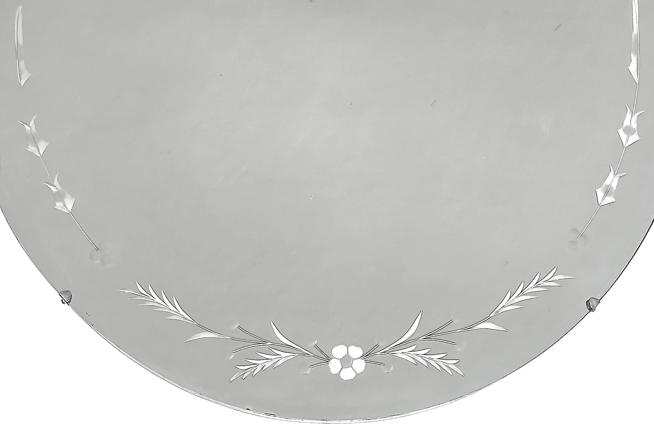Art Deco Style Round Etched Wheel Cut Glass Mirror c1940 In Good Condition For Sale In Miami, FL