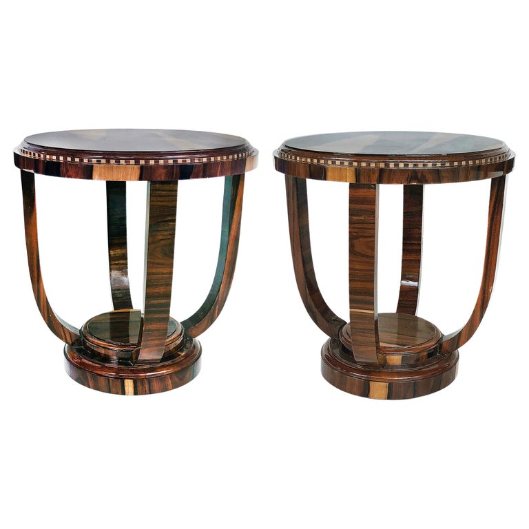 Art DecoStyle Round Exotic Wood Occasional Side Tables For Sale at