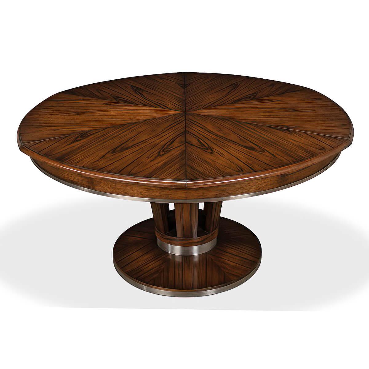 Art Deco Style Round Extending Dining Table, 84 In New Condition For Sale In Westwood, NJ