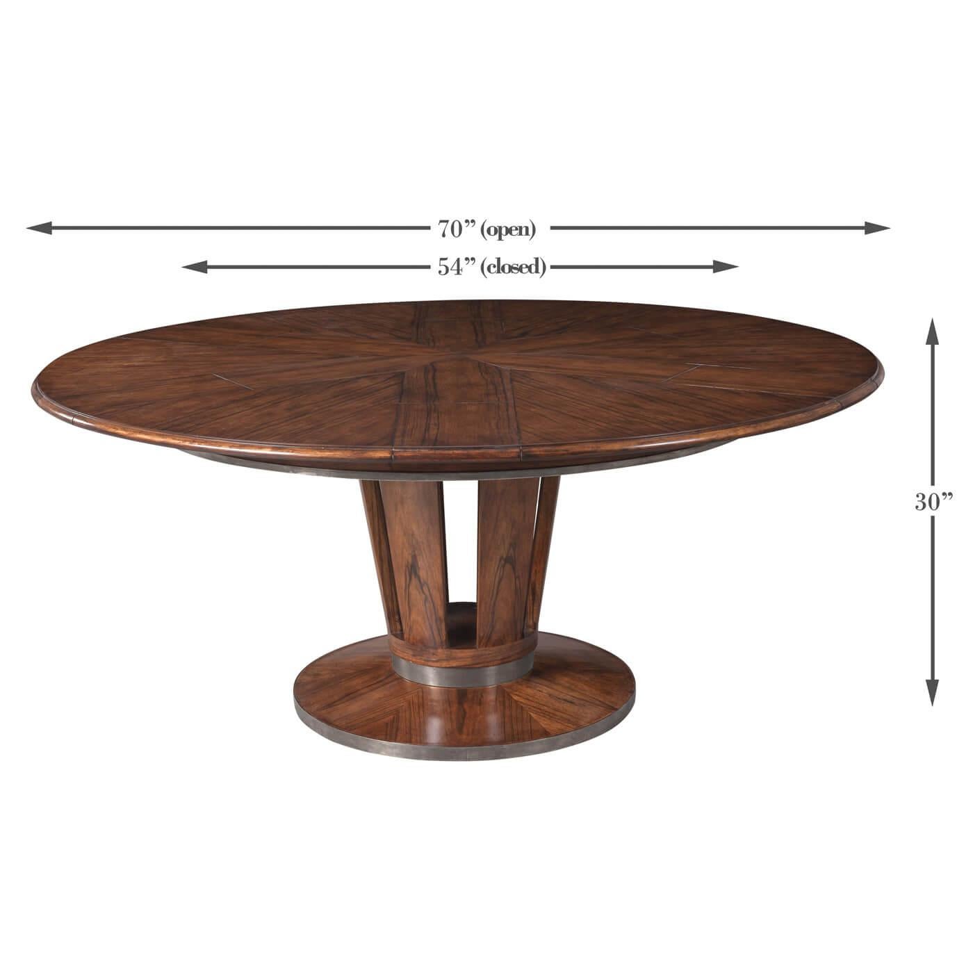 Wood Art Deco Style Round Extending Dining Table