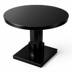 Art Deco Style Round Pedestal Table in High-Gloss Black Lacquer, 20th Century