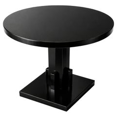 Art Deco Style Round Pedestal Table in High-Gloss Black Lacquer, 20th Century