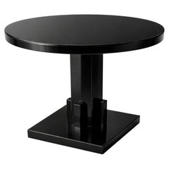 Art Deco Style Round Pedestal Table in High-Gloss Black Lacquer, 20th Century