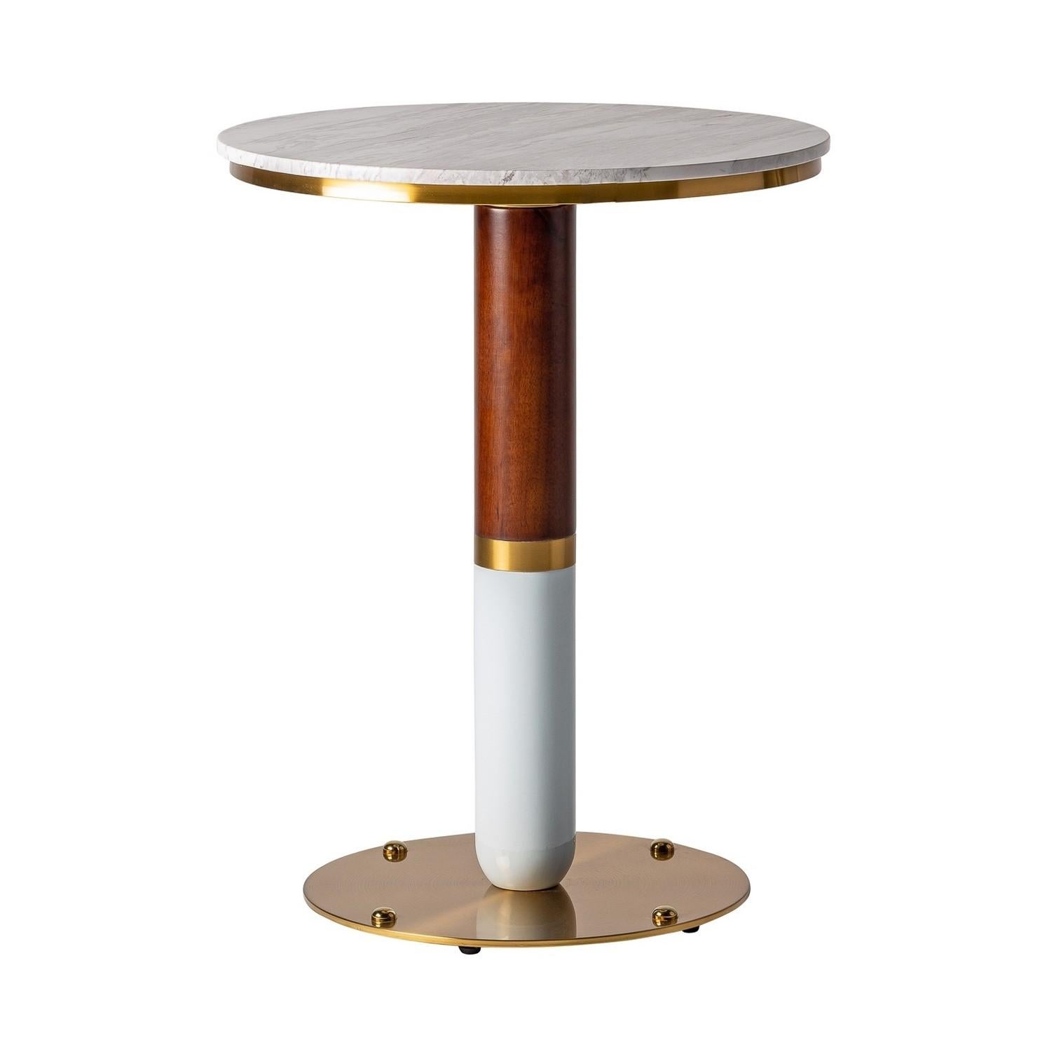 Unknown Art Deco Style Round White Marble and Walnut Wooden Pedestal Table