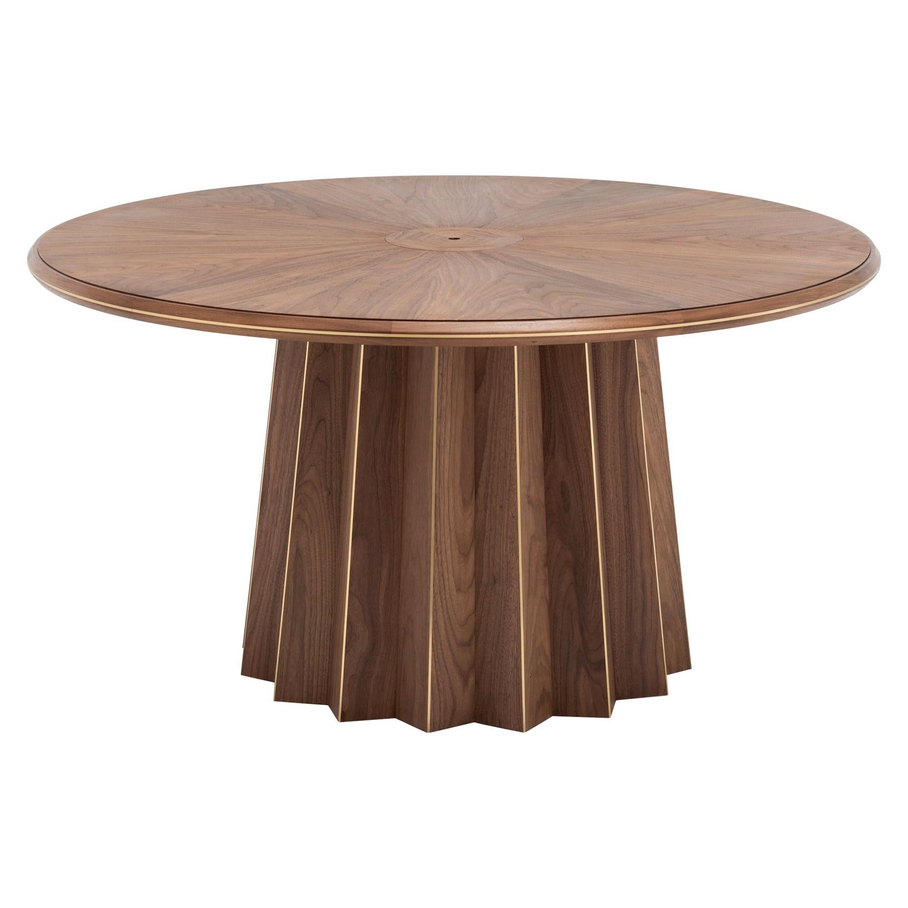 Art Deco Style Round Wooden and Brass Finish Pedestal Table