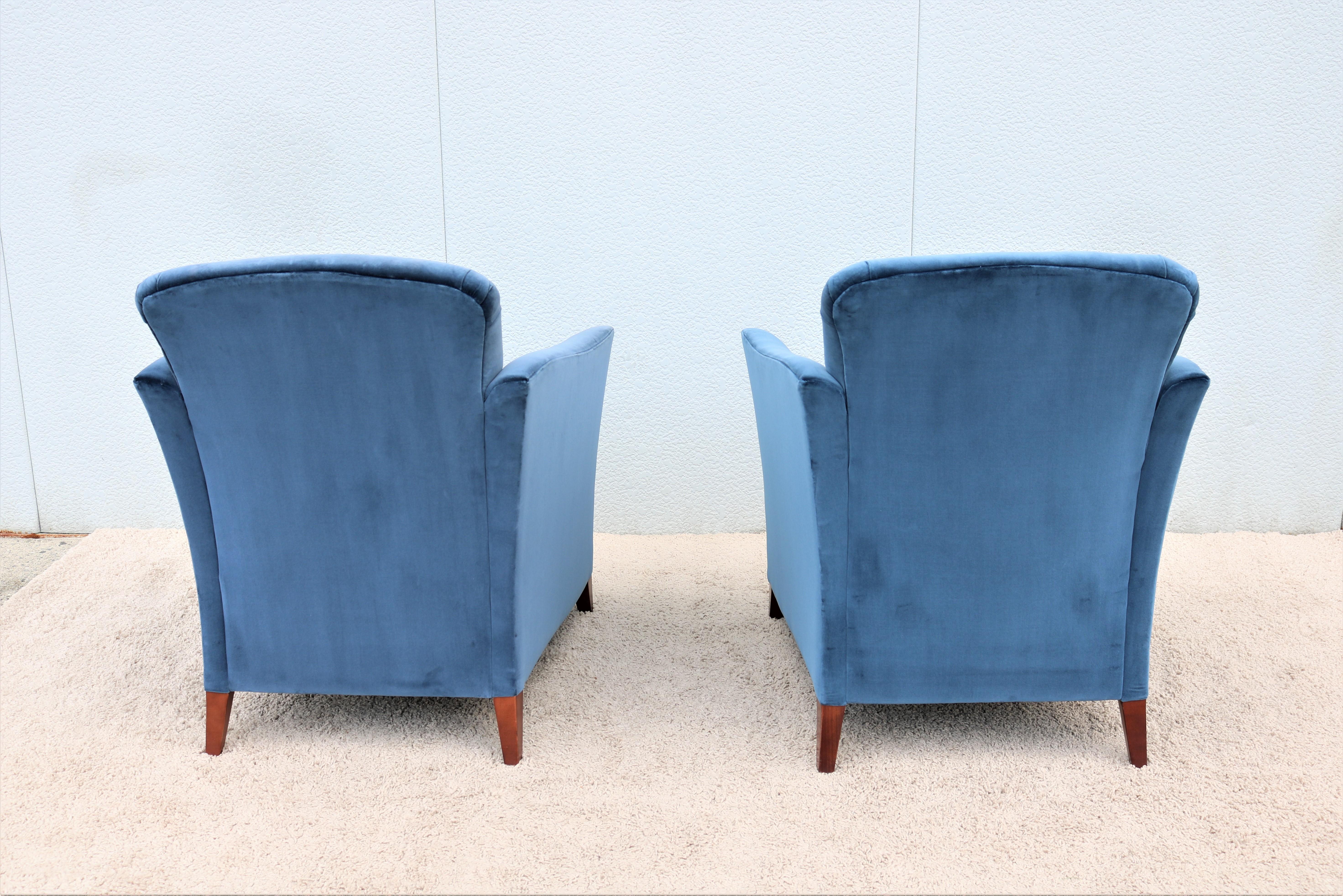 Contemporary Art Deco Style Royal Blue Velvet Portrait Lounge Chairs by Jofco, a Pair For Sale