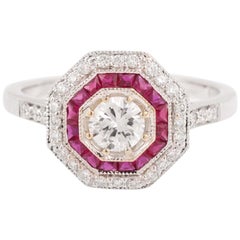 Bague en or blanc 18 carats:: rubis et diamants de style Art déco