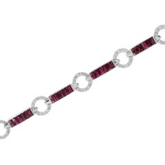 Art Deco Style Ruby and Diamond Bracelet in 18k White Gold