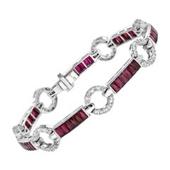 Art Deco Style Ruby and Diamond Bracelet in 18k White Gold