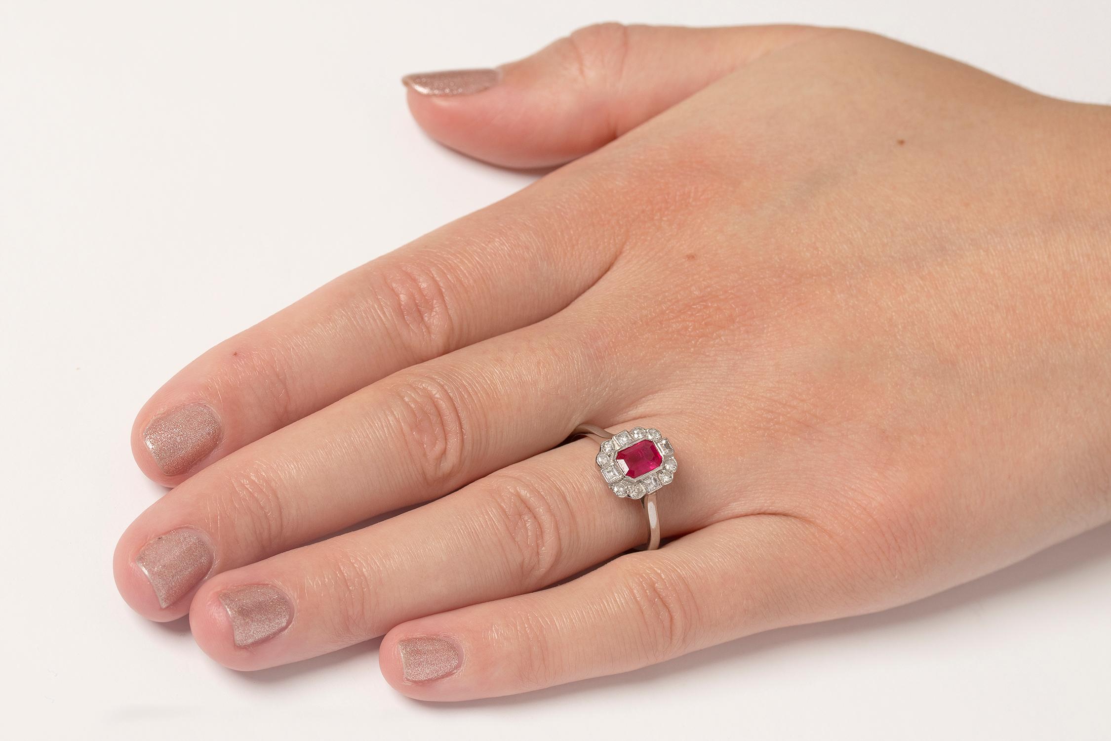 Art Deco Style Ruby and Diamond Cluster Ring, circa 1950s For Sale 1