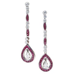 Art Deco Style Ruby and Diamond Platinum Drop Earrings