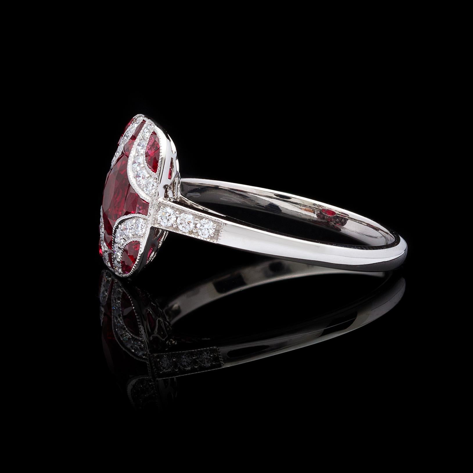 Women's Art Deco Style Ruby and Diamond Platinum Ring