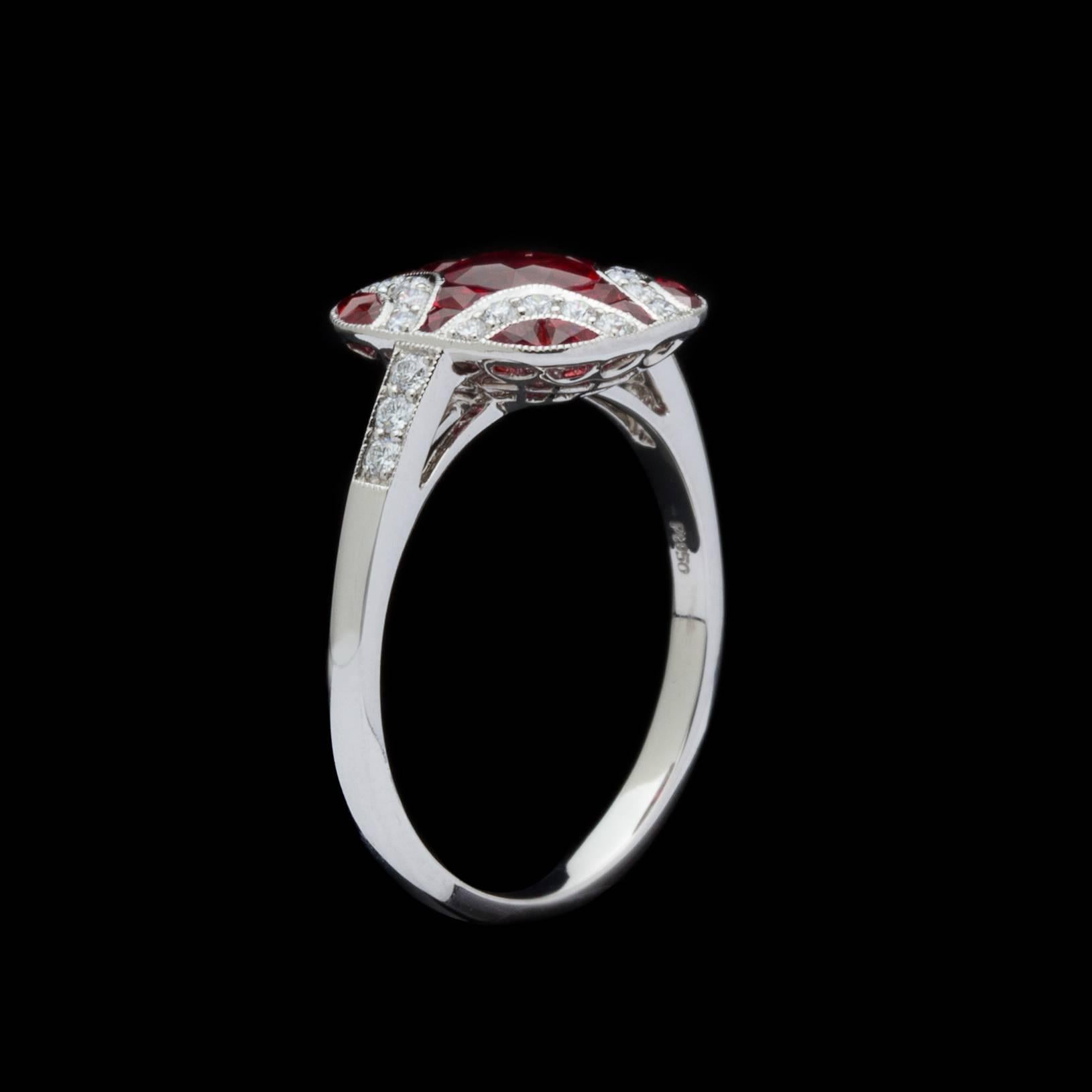 Women's Art Deco Style Ruby and Diamond Platinum Ring