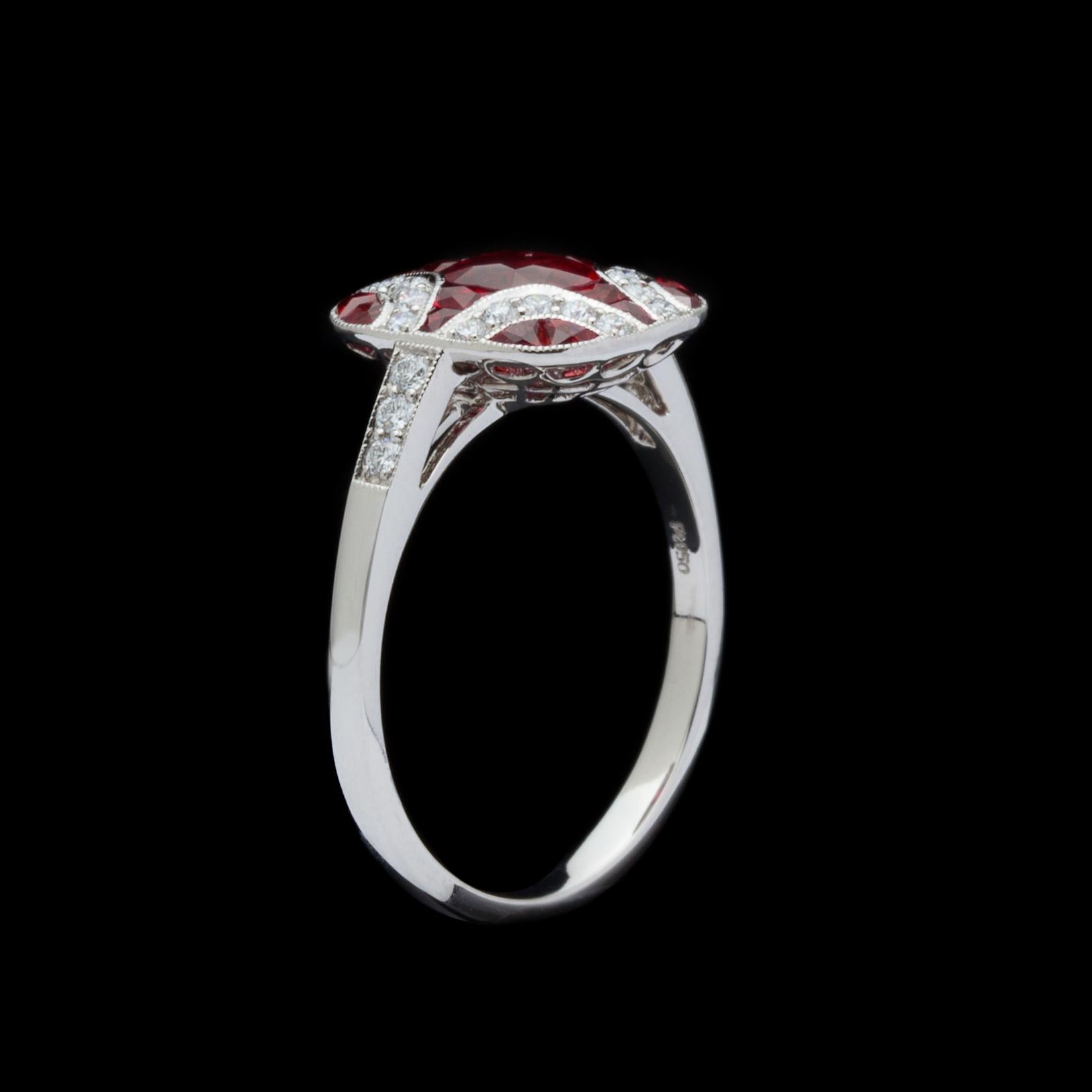 Art Deco Style Ruby and Diamond Platinum Ring 1