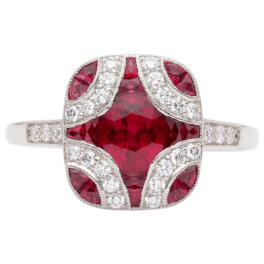 Art Deco Style Ruby and Diamond Platinum Ring