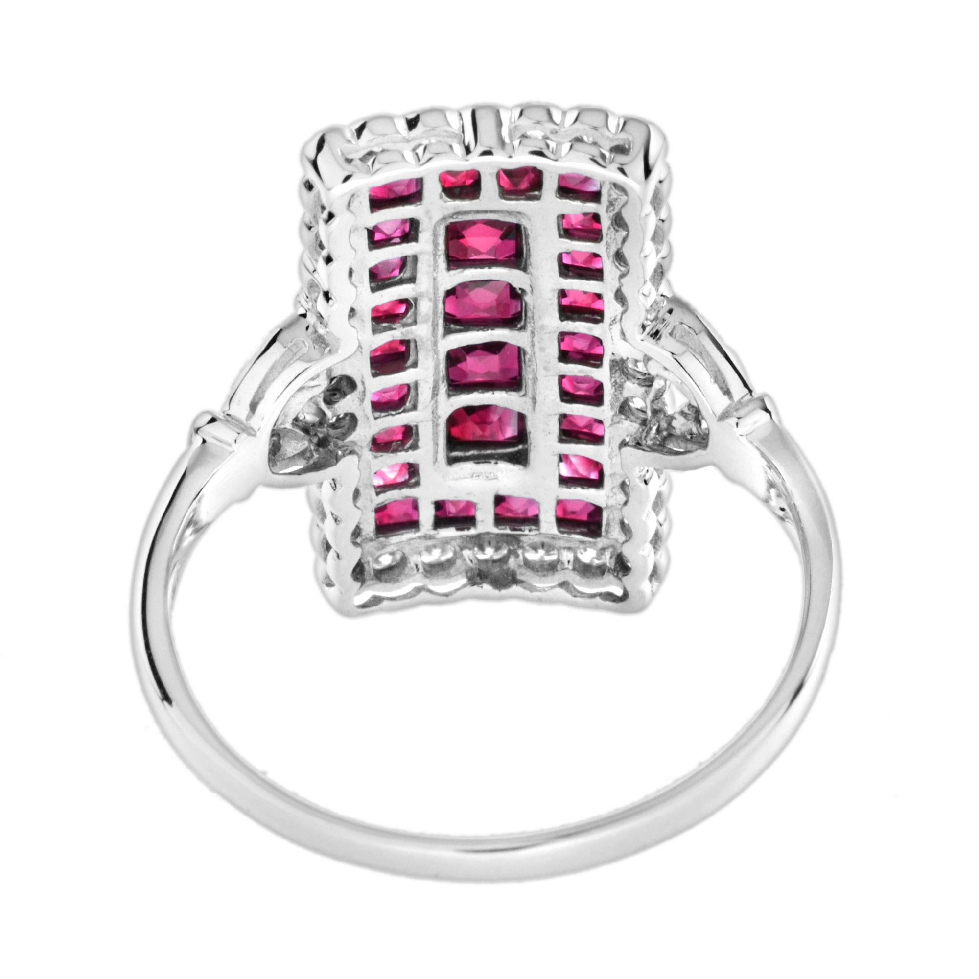For Sale:  Art Deco Style Ruby and Diamond Rectangle Shape Cocktail Ring in 18K White Gold 5