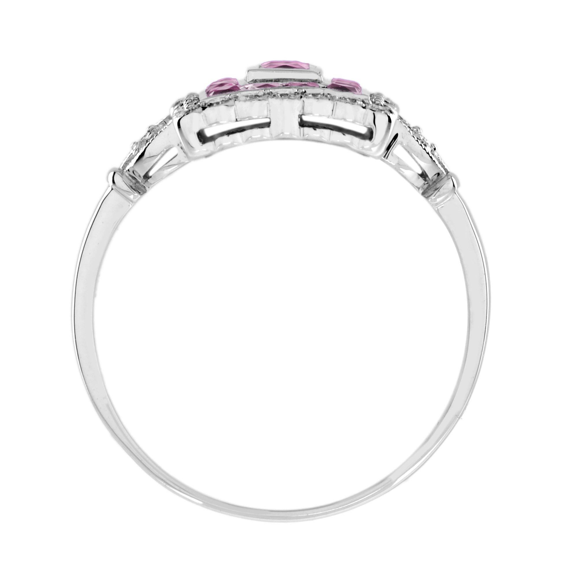 For Sale:  Art Deco Style Ruby and Diamond Rectangle Shape Cocktail Ring in 18K White Gold 6