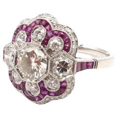 Art Deco style ruby and diamond ring in platinum