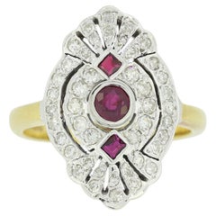 Antique Art Deco Style Ruby and Diamond Tablet Ring