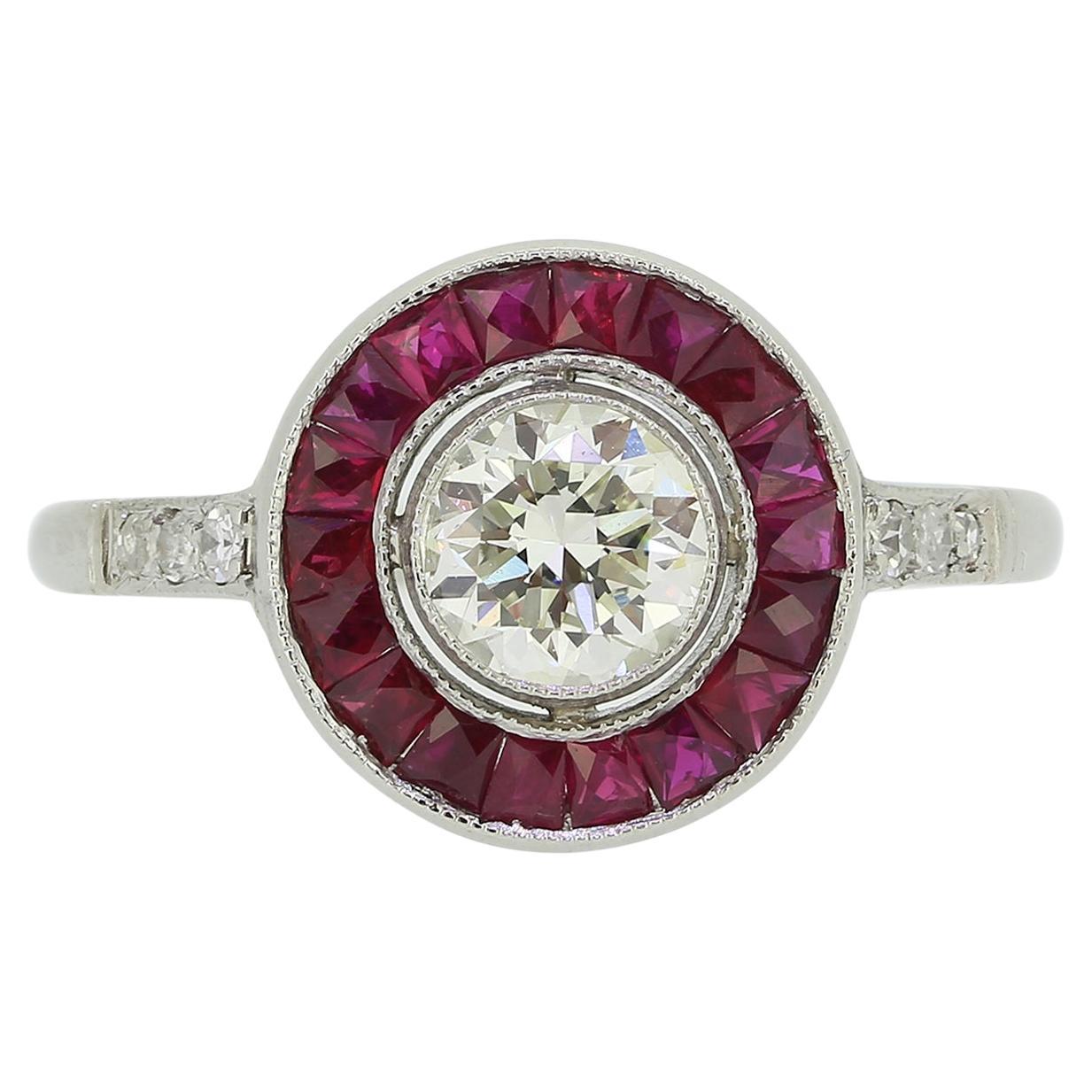 Art Deco Style Ruby and Diamond Target Ring