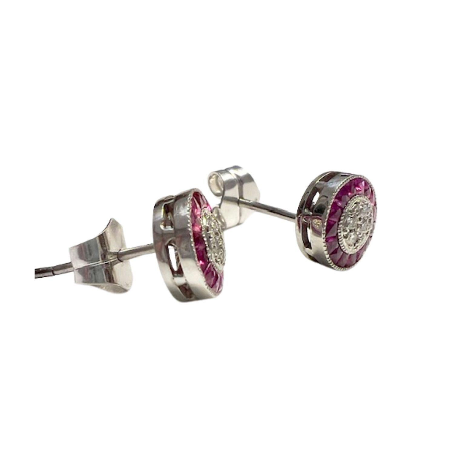 Art Deco Style  Ruby and Diamond White gold kts Earrings In Good Condition For Sale In MADRID, ES