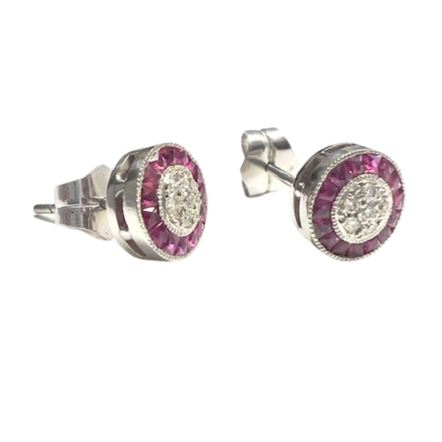 Art Deco Style  Ruby and Diamond White gold kts Earrings For Sale 1