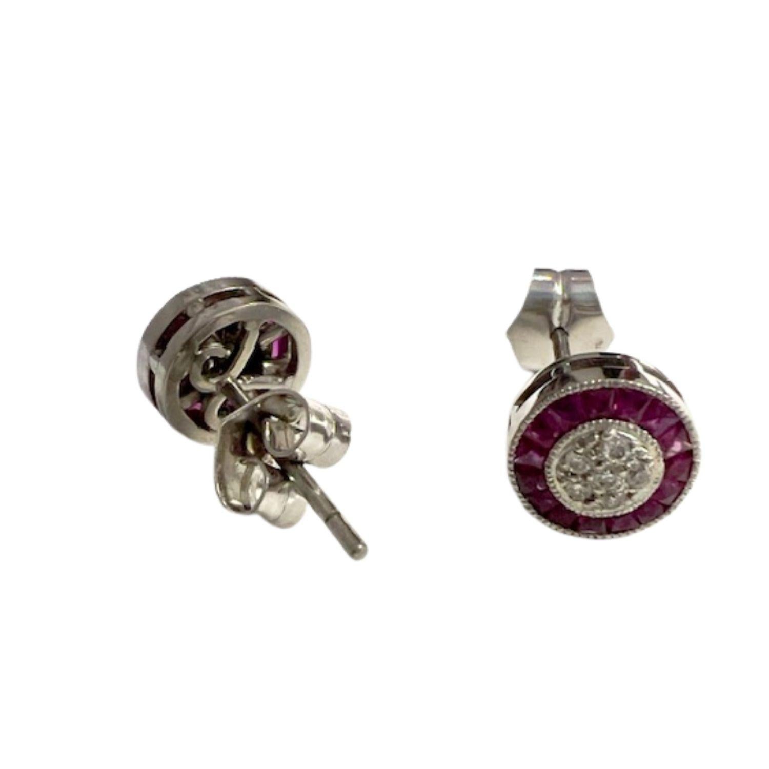 Art Deco Style  Ruby and Diamond White gold kts Earrings For Sale 2