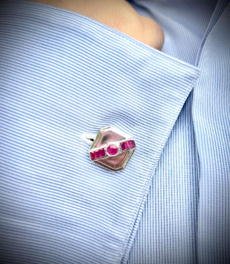 Taglio misto Gemelli da uomo di design per lui con pietra di zaffiro rosa in argento sterling 925 in vendita