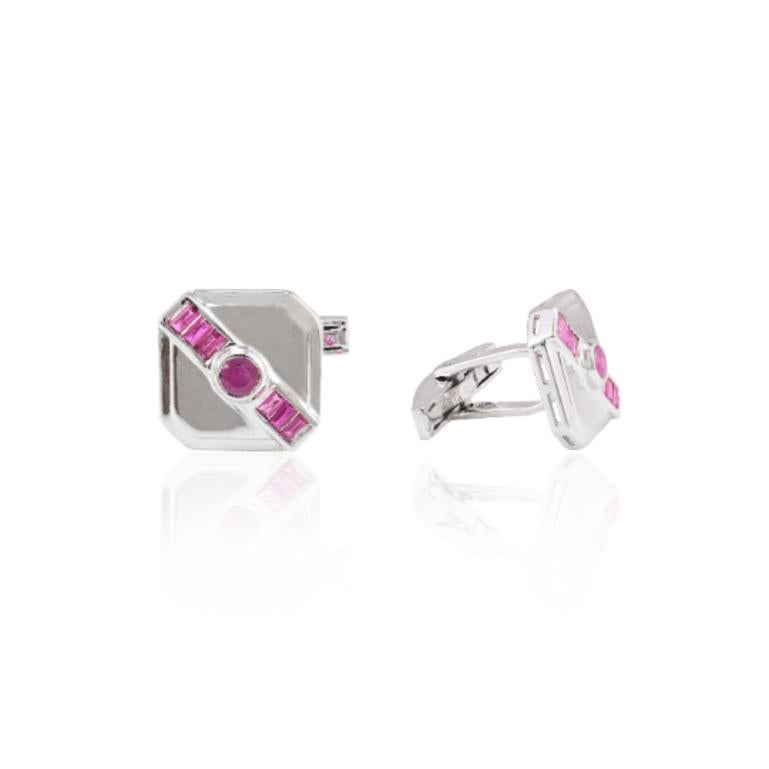 Gemelli da uomo di design per lui con pietra di zaffiro rosa in argento sterling 925 In condizioni Nuovo in vendita a New York, NY
