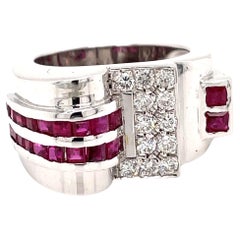 Art Deco Style Ruby Diamond Gold Ring