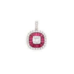 Art Deco Style Ruby & Diamond Pendant with Illusion Set Center in 18k White Gold