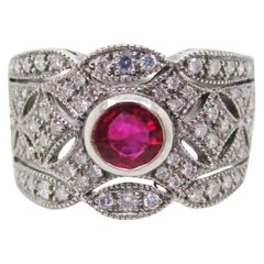 Art Deco Style Ruby Diamond Platinum Filigree Band