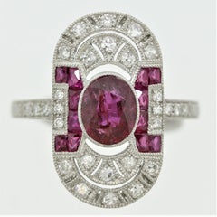 Art Deco Style Ruby Diamond Platinum Ring