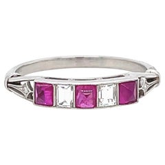 Art Deco Style Ruby Diamond Platinum Ring