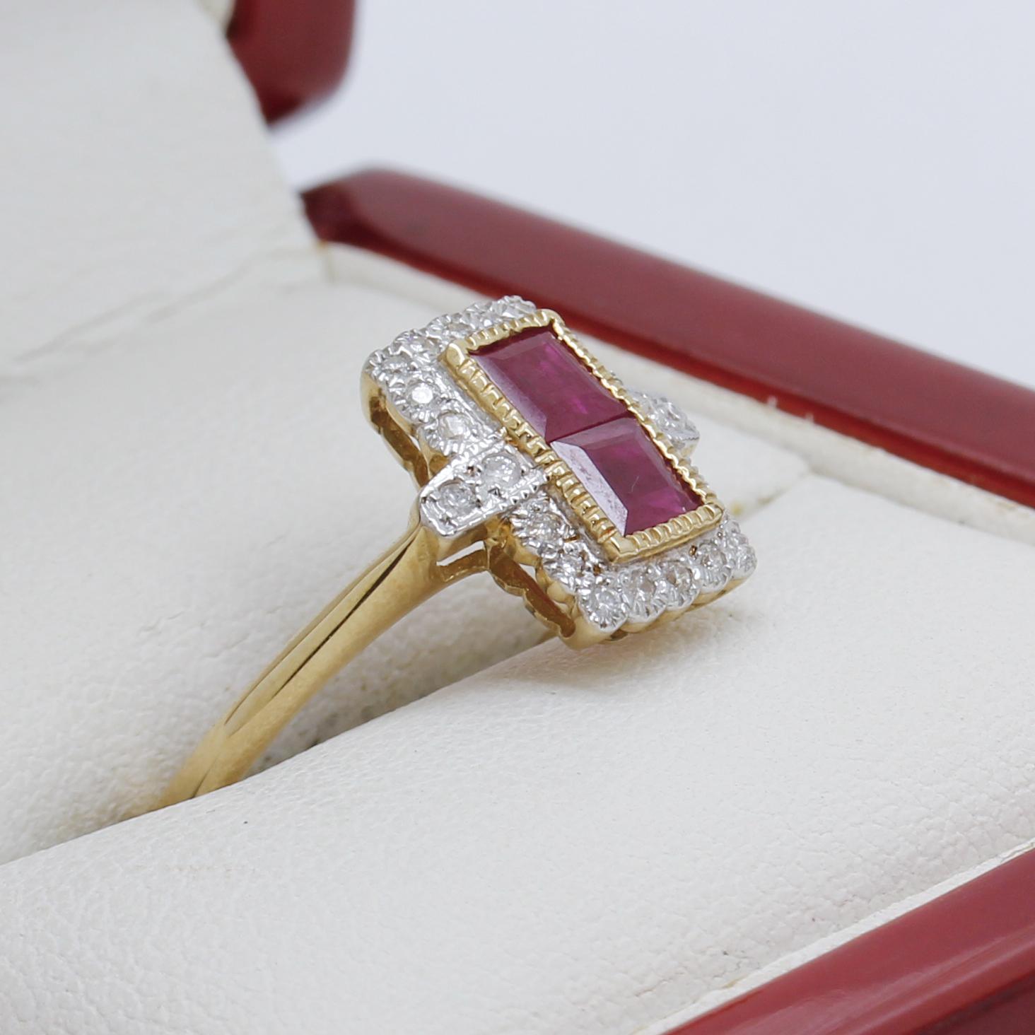 Women's Art Deco Style Ruby & Diamond Ring, New For Sale