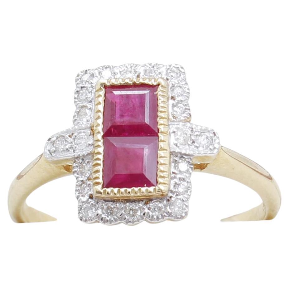 Art Deco Style Ruby & Diamond Ring, New For Sale