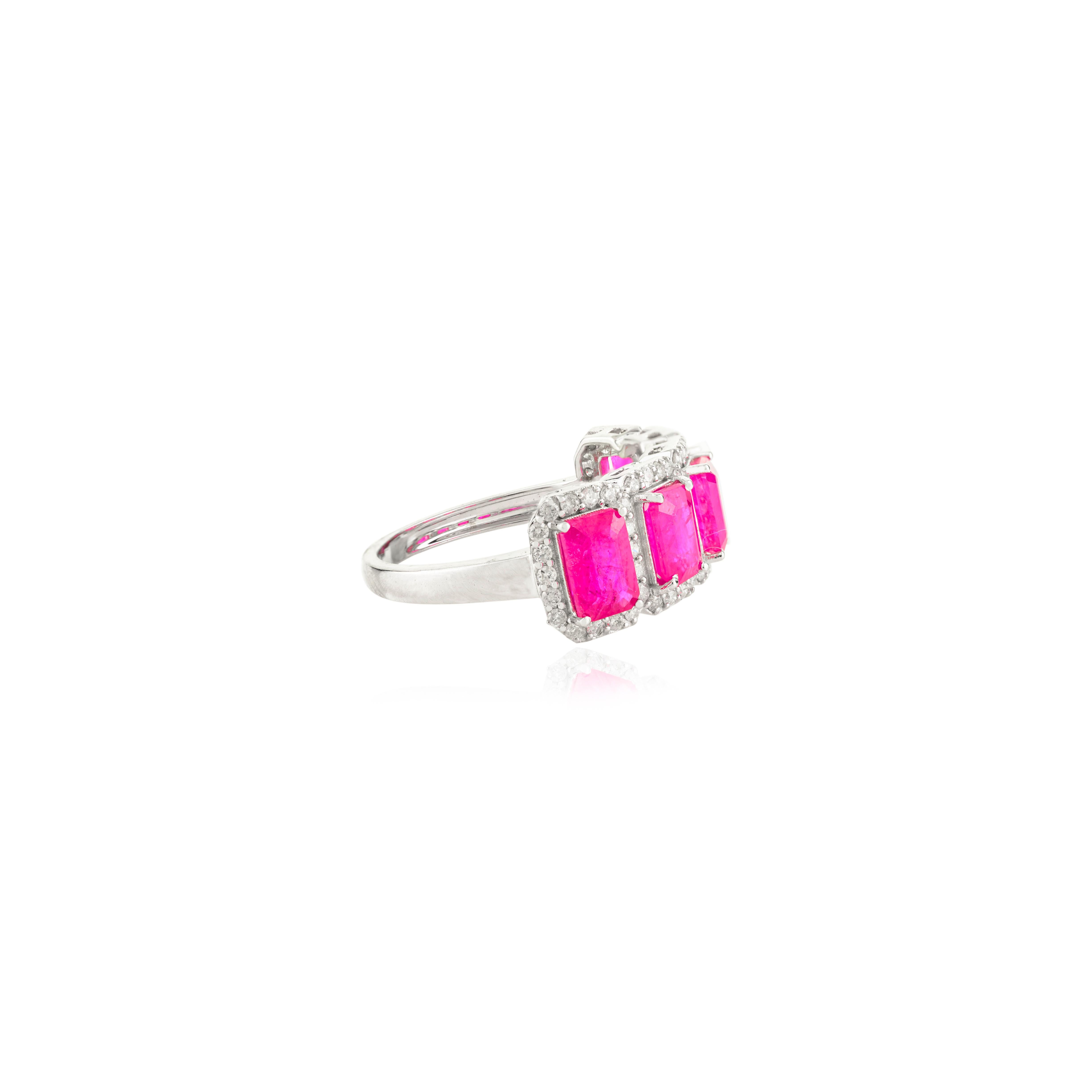 For Sale:  Art Deco Style Ruby Diamond Wedding Band Ring Gift for Her Set in 14k White Gold 9