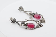 Art Deco Style Ruby Earrings in 9K Blackened Gold diamonds