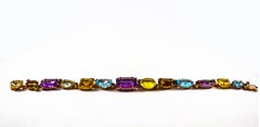Art Deco Style Ruby Emerald Sapphire Amethyst Citrine Topaz Yellow Gold Bracelet