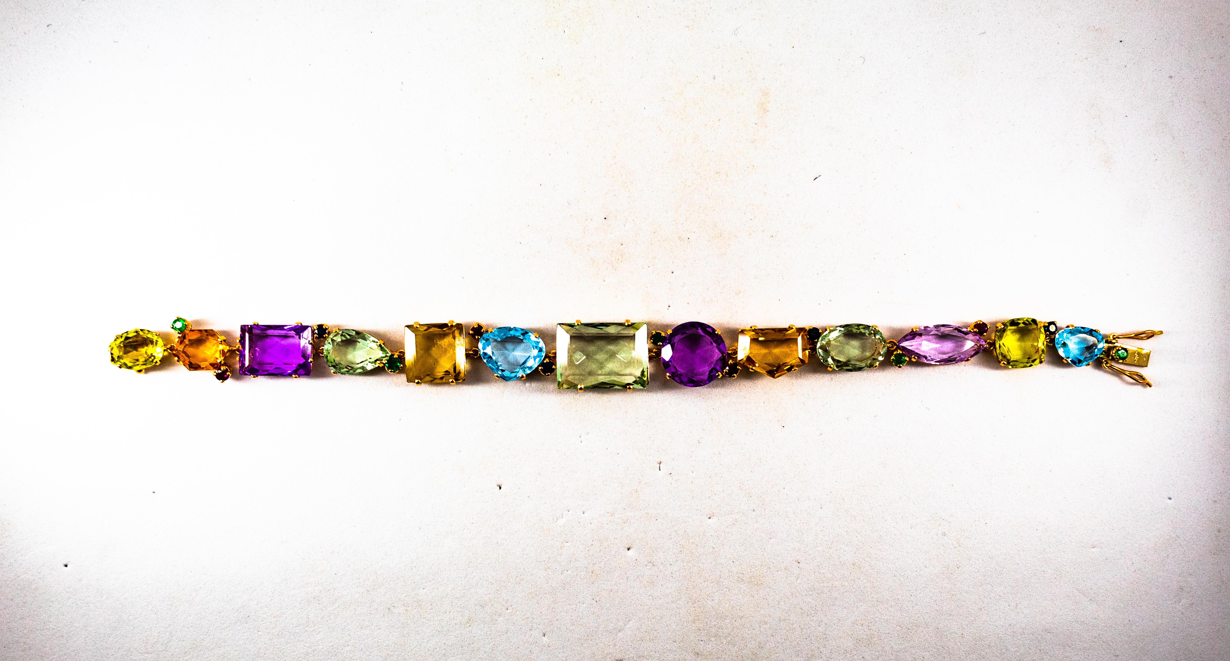 Art Deco Style Ruby Emerald Sapphire Amethyst Citrine Topaz Yellow Gold Bracelet In New Condition In Naples, IT