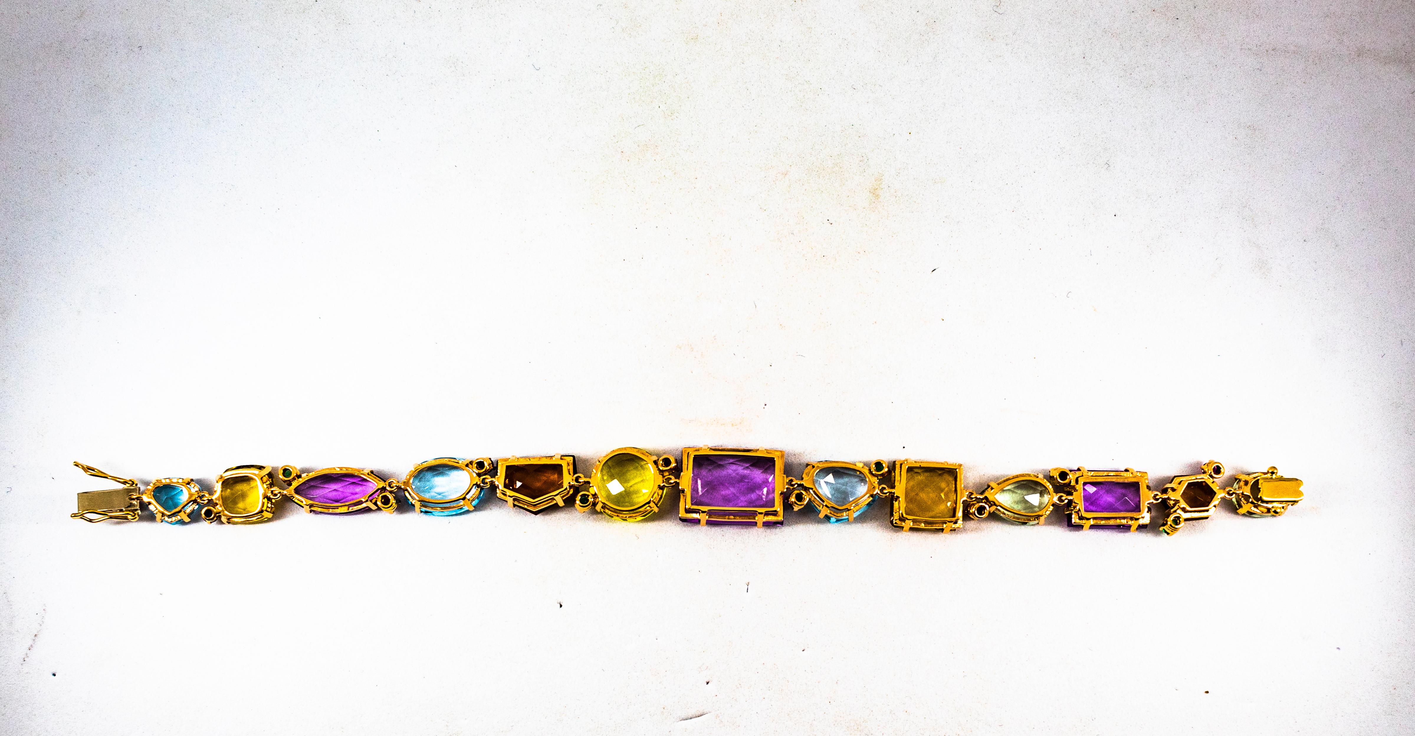 Women's or Men's Art Deco Style Ruby Emerald Sapphire Amethyst Citrine Topaz Yellow Gold Bracelet