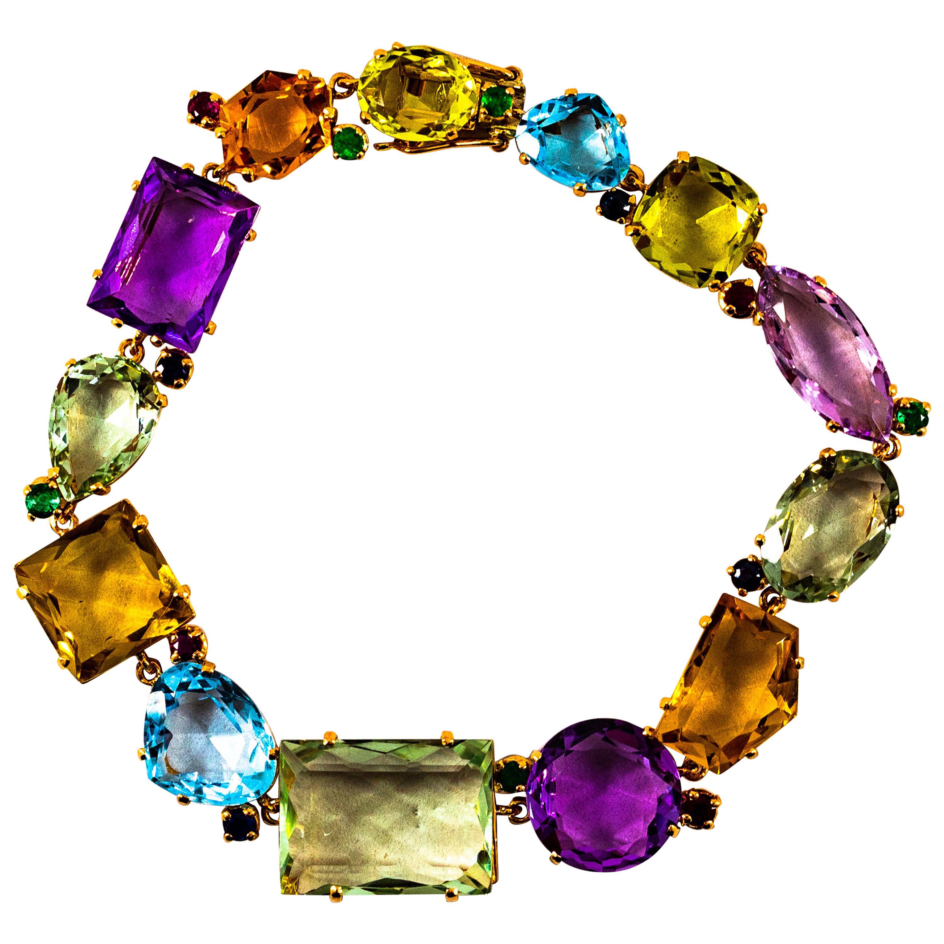 Art Deco Style Ruby Emerald Sapphire Amethyst Citrine Topaz Yellow Gold Bracelet