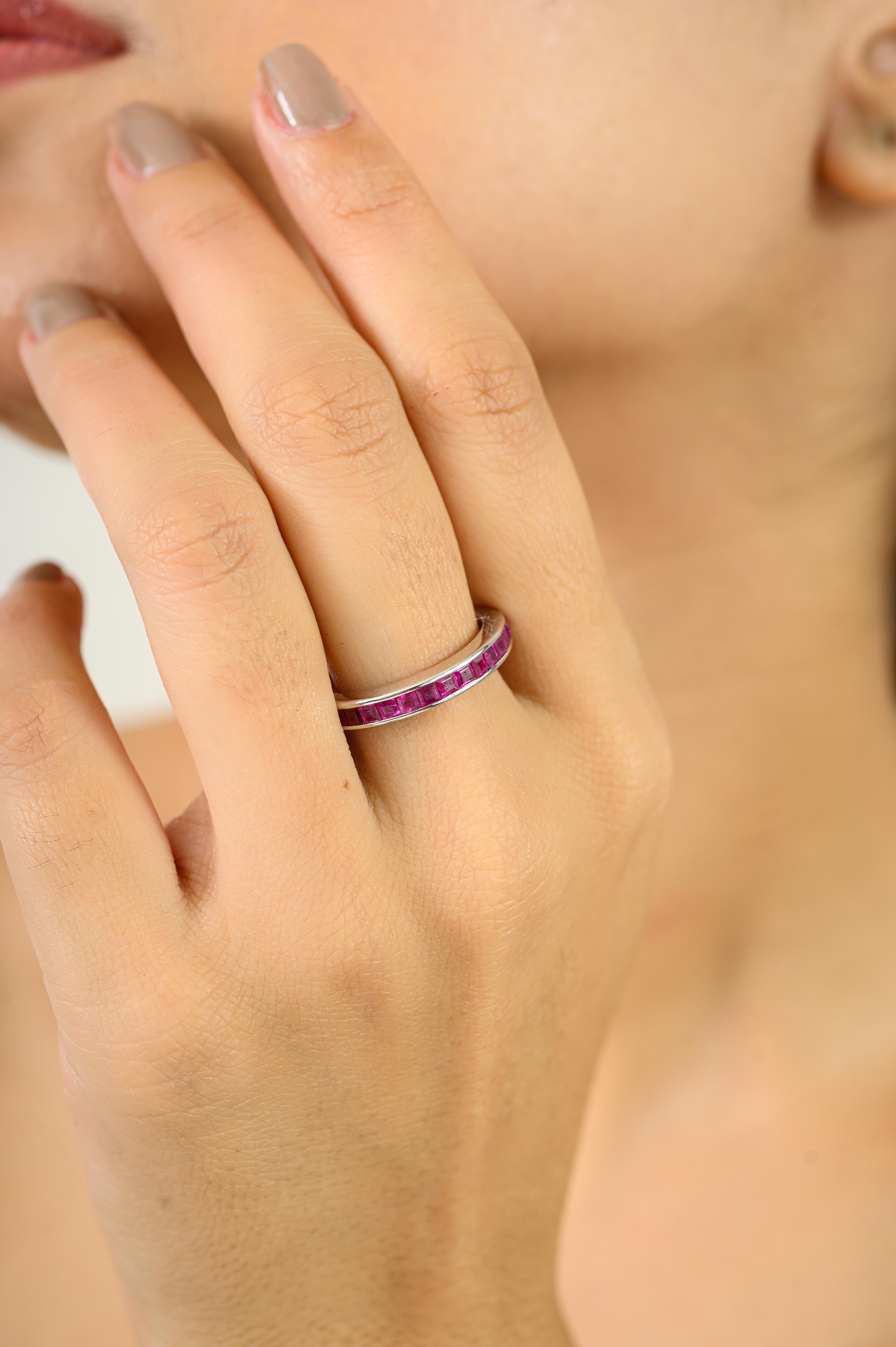 For Sale:  Art Deco Style Ruby July Birthstone Half Band Ring for Women Gift in 925 Silver 7