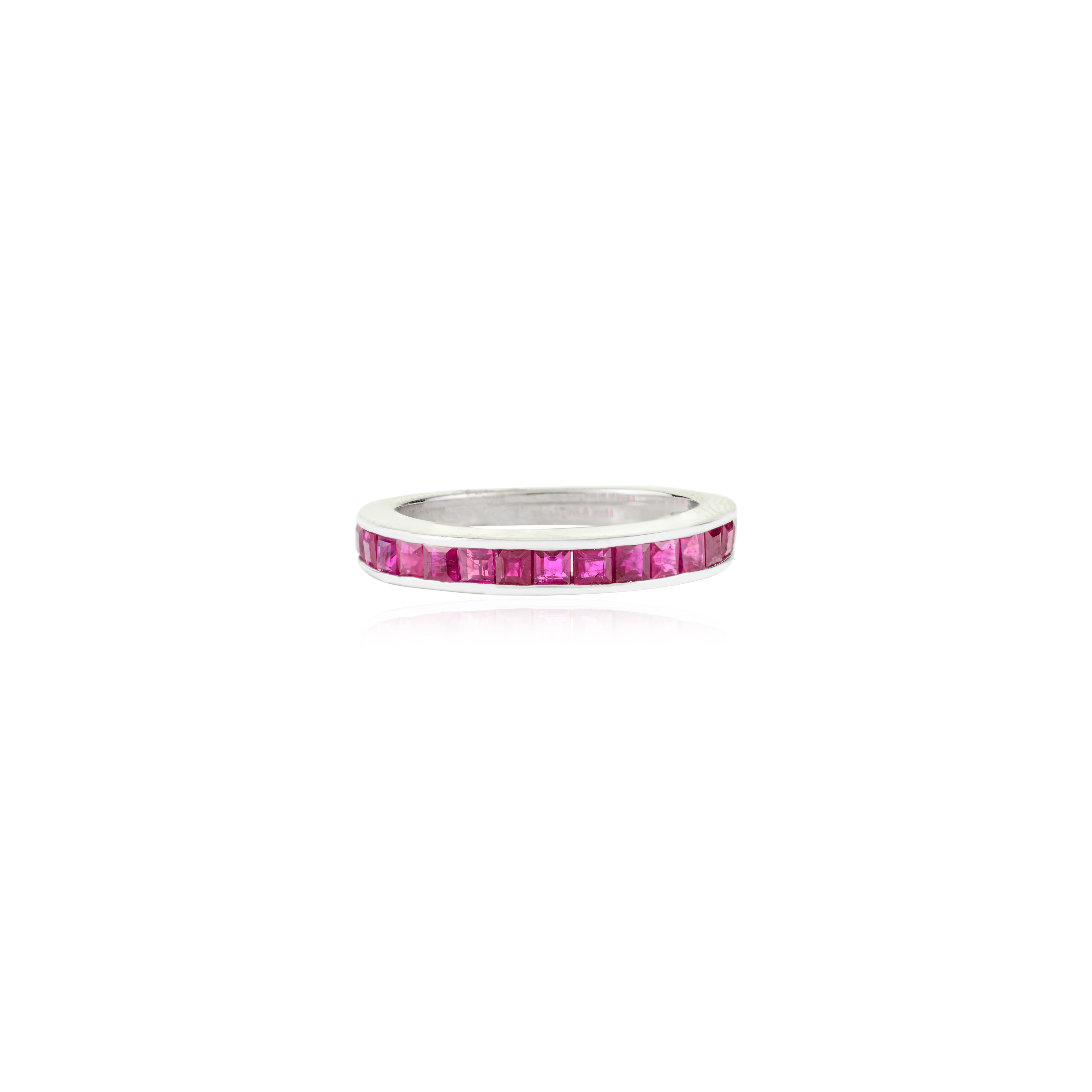 For Sale:  Art Deco Style Ruby July Birthstone Half Band Ring for Women Gift in 925 Silver 9